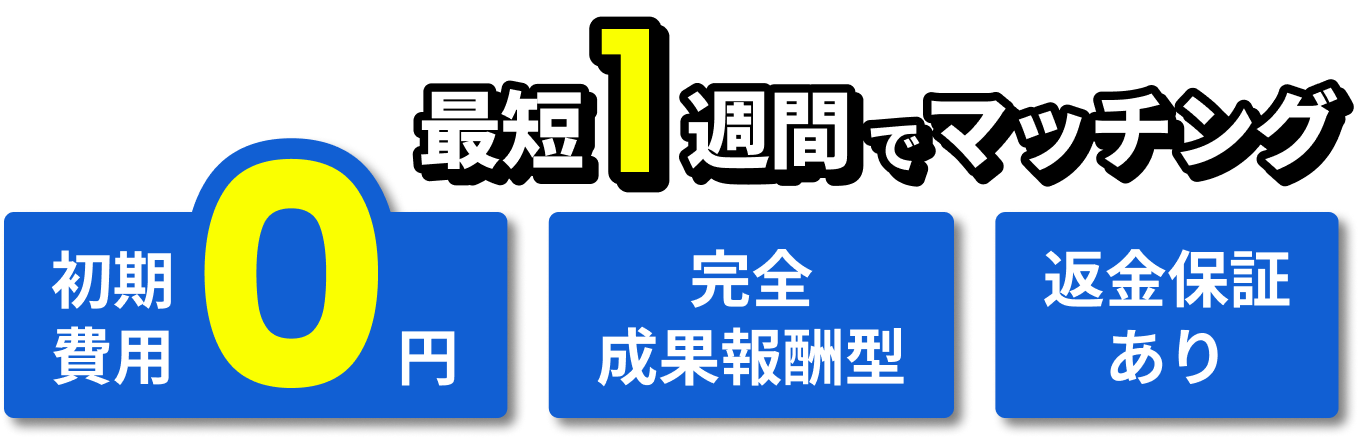 最短一週間でマッチング　初期費用０円　完全成果報酬型　返金保証あり